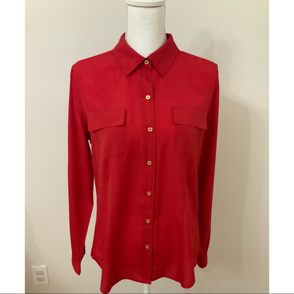 Calvin Klein Roll up Sleeves Red Blouse